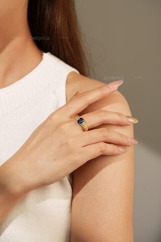 Love Ladder Blue Sapphire Engagement Ring for Women, 1.5ct Certified Lab-Grown Sapphire, 18K Gold Plated 925 Sterling Silver Promise Ring, Anniversary & Birthday Gift for Her, Sizes 5–10 in Saudi Arabia