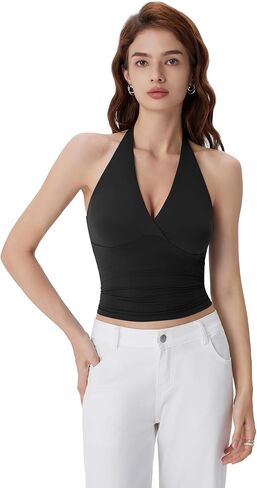 SUUKSESS Women Halter Backless Tank Tops with Built in Bra Double Lined V Neck Y2k Going Out Tops in Saudi Arabia