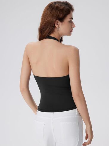 SUUKSESS Women Halter Backless Tank Tops with Built in Bra Double Lined V Neck Y2k Going Out Tops in Saudi Arabia