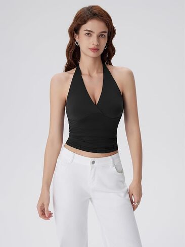SUUKSESS Women Halter Backless Tank Tops with Built in Bra Double Lined V Neck Y2k Going Out Tops in Saudi Arabia