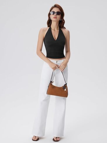 SUUKSESS Women Halter Backless Tank Tops with Built in Bra Double Lined V Neck Y2k Going Out Tops in Saudi Arabia