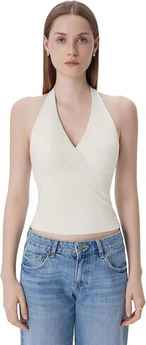 SUUKSESS Women Halter Backless Tank Tops with Built in Bra Double Lined V Neck Y2k Going Out Tops in Saudi Arabia