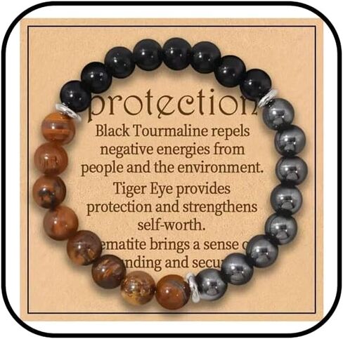 Anxiety Beaded Bracelet for Women Natural Healing Crystal Bracelets Yoga Beads Chakra Bracelets Triple Protection Handmade Stretch Fidget Tiger Eyes Bracelet for Men Good Luck Jewelry in Saudi Arabia