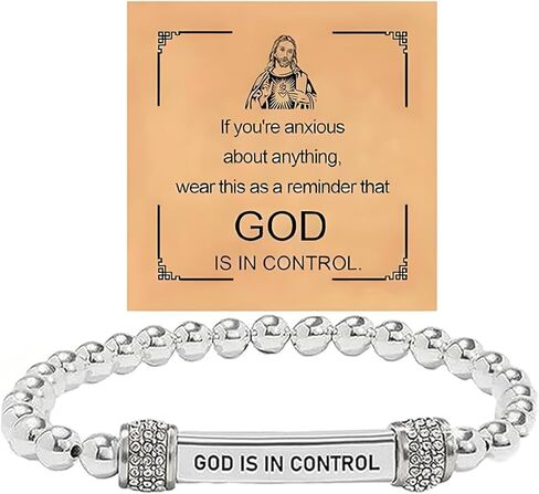 God Is In Control Dainty Beaded Stretch Bracelet, Self Worth Motivational Adjustable Braided Wrap Religious Inspirational Bible Verse Engraved Stainless Steel Tube Bracelet Christian Faith Healing Crystal Energy Friendship Jewelry Gifts in Saudi Arabia