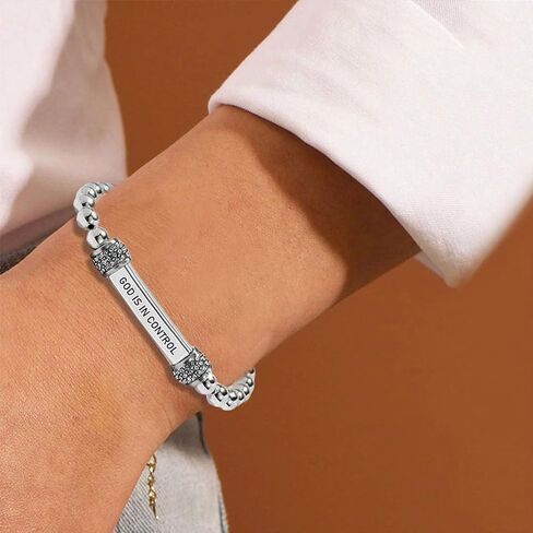 God Is In Control Dainty Beaded Stretch Bracelet, Self Worth Motivational Adjustable Braided Wrap Religious Inspirational Bible Verse Engraved Stainless Steel Tube Bracelet Christian Faith Healing Crystal Energy Friendship Jewelry Gifts in Saudi Arabia