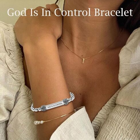 God Is In Control Dainty Beaded Stretch Bracelet, Self Worth Motivational Adjustable Braided Wrap Religious Inspirational Bible Verse Engraved Stainless Steel Tube Bracelet Christian Faith Healing Crystal Energy Friendship Jewelry Gifts in Saudi Arabia