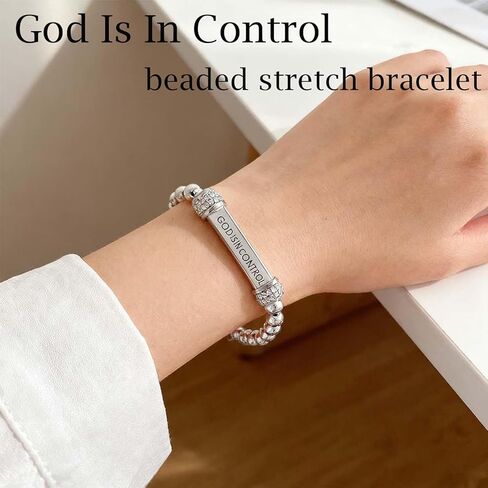 God Is In Control Dainty Beaded Stretch Bracelet, Self Worth Motivational Adjustable Braided Wrap Religious Inspirational Bible Verse Engraved Stainless Steel Tube Bracelet Christian Faith Healing Crystal Energy Friendship Jewelry Gifts in Saudi Arabia