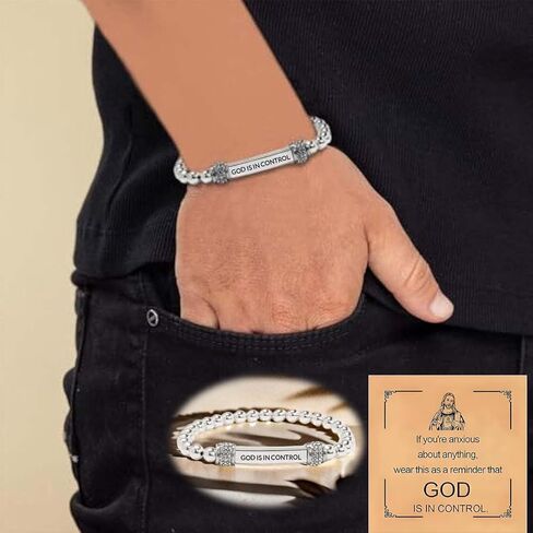 God Is In Control Dainty Beaded Stretch Bracelet, Self Worth Motivational Adjustable Braided Wrap Religious Inspirational Bible Verse Engraved Stainless Steel Tube Bracelet Christian Faith Healing Crystal Energy Friendship Jewelry Gifts in Saudi Arabia