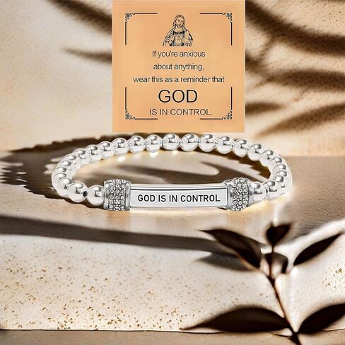 God Is In Control Dainty Beaded Stretch Bracelet, Self Worth Motivational Adjustable Braided Wrap Religious Inspirational Bible Verse Engraved Stainless Steel Tube Bracelet Christian Faith Healing Crystal Energy Friendship Jewelry Gifts in Saudi Arabia