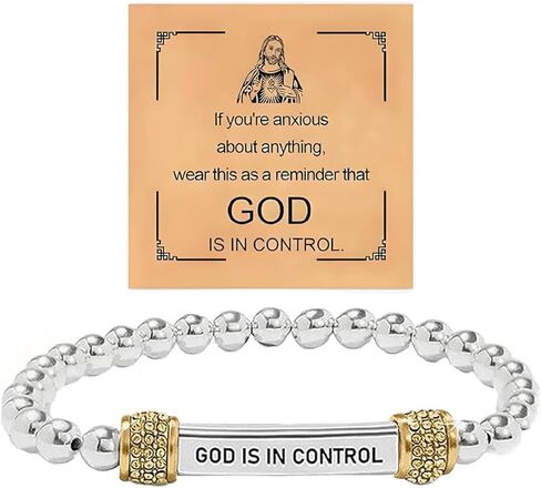God Is In Control Dainty Beaded Stretch Bracelet, Self Worth Motivational Adjustable Braided Wrap Religious Inspirational Bible Verse Engraved Stainless Steel Tube Bracelet Christian Faith Healing Crystal Energy Friendship Jewelry Gifts in Saudi Arabia