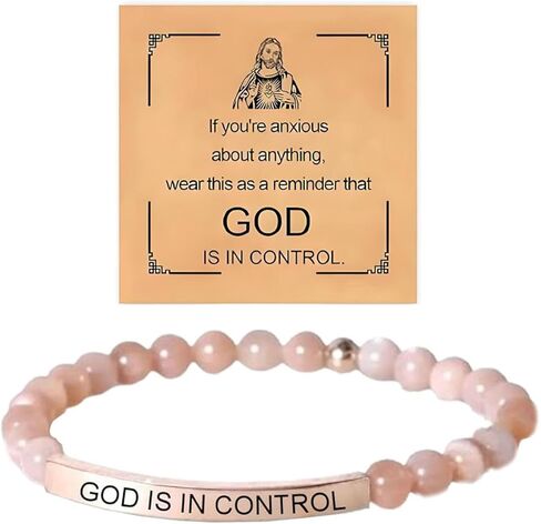 God Is In Control Dainty Beaded Stretch Bracelet, Self Worth Motivational Adjustable Braided Wrap Religious Inspirational Bible Verse Engraved Stainless Steel Tube Bracelet Christian Faith Healing Crystal Energy Friendship Jewelry Gifts in Saudi Arabia