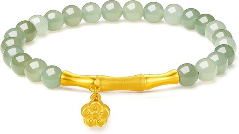 24K Gold Bracelet Jade Charm Bracelets Lucky Natural Beaded Bangle Adjustable Stretch Chain Green Healing Crystal Hetian Beads Bamboo Cuff Leaf Flower Feng Shui Good Luck Jewelry Protection Gifts in Saudi Arabia