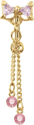 14G CZ Bowknot Reverse Belly Button Rings for Women Stainless Steel Pink Purple Crystal Bow Chains Tassel Dangle Belly Navel Rings Navel Curved Barbell Body Piercing Jewelry in Saudi Arabia