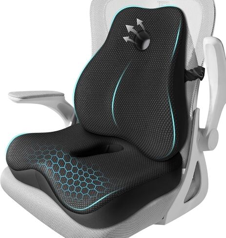 Seat Cushion with Lumbar Support for Chairs, Couch, Driving, Ergonomic Pillow for Sciatica Pain Relief, Memory Foam Back Support Pillow & Chair Cushion for Gaming Chair and Travel (Black) in Kuwait