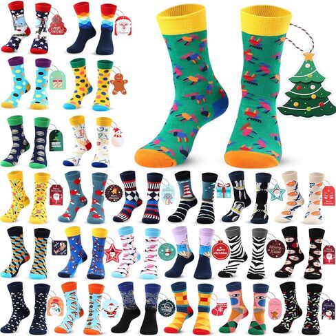 24/48 Pairs Christmas Socks Bulk with Gift Tags for Women Men Christmas Funny Novelty Cotton Crew Socks in Saudi Arabia