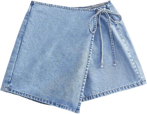 SweatyRocks Women's Jean Shorts Y2k Tie Front Asymmetrical Wrap Denim Shorts Casual Skorts in Saudi Arabia