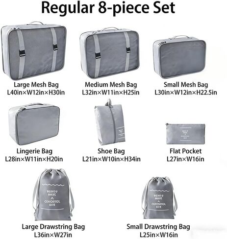 8 Set Travel Luggage Packing Organizers, Packing Cubes for Suitcases, with Laundry Bags, Compression Storage Shoe Bag, Clothing Underwear Bag, for Man & Women (Black) in Saudi Arabia