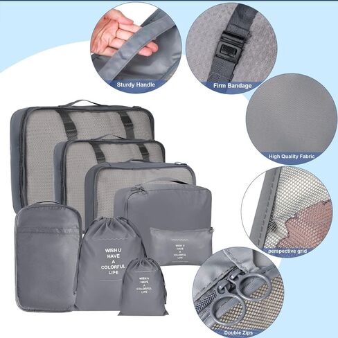 8 Set Travel Luggage Packing Organizers, Packing Cubes for Suitcases, with Laundry Bags, Compression Storage Shoe Bag, Clothing Underwear Bag, for Man & Women (Black) in Saudi Arabia