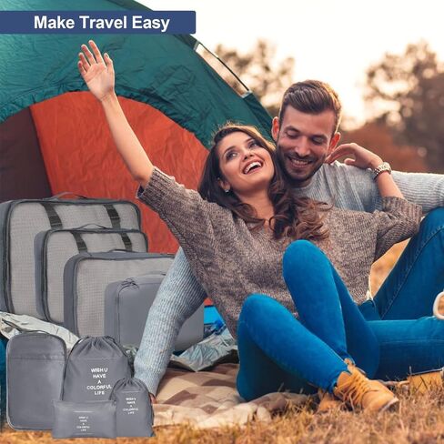 8 Set Travel Luggage Packing Organizers, Packing Cubes for Suitcases, with Laundry Bags, Compression Storage Shoe Bag, Clothing Underwear Bag, for Man & Women (Black) in Saudi Arabia