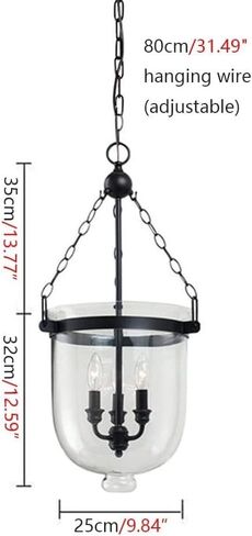 LNPTAL Farmhouse 3-Light Glass Pendant Light Industrial Black Lantern Chandelier with Candle Style E14 Base, Rustic Hanging Ceiling Lamp for Dining Room, Foyer Entryway(Black) in Saudi Arabia