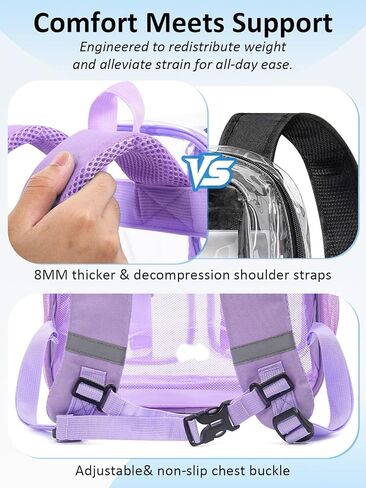 Double-Layer Clear Backpack Heavy Duty, 17 Inch Large Clear Bookbag, Transparent See Through Backpack For Work, College, Travel, Sport- Light Purple in Saudi Arabia