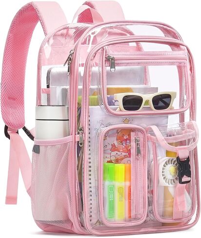 Double-Layer Clear Backpack Heavy Duty, 17 Inch Large Clear Bookbag, Transparent See Through Backpack For Work, College, Travel, Sport- Light Purple in Saudi Arabia
