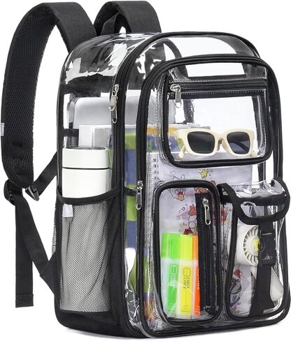 Double-Layer Clear Backpack Heavy Duty, 17 Inch Large Clear Bookbag, Transparent See Through Backpack For Work, College, Travel, Sport- Light Purple in Saudi Arabia