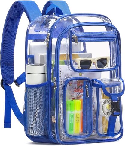 Double-Layer Clear Backpack Heavy Duty, 17 Inch Large Clear Bookbag, Transparent See Through Backpack For Work, College, Travel, Sport- Light Purple in Saudi Arabia