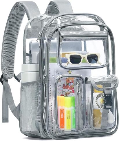 Double-Layer Clear Backpack Heavy Duty, 17 Inch Large Clear Bookbag, Transparent See Through Backpack For Work, College, Travel, Sport- Light Purple in Saudi Arabia