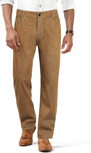 Heyfanee Mens Linen Jeans Slim Fit Lightweight Elastic Waist Pants for Men in Saudi Arabia