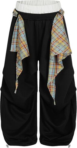 Aelfric Eden Baggy Barrel Sweatpants Layered Plaid Double Waist Womens Wide Leg Sweatpants Casual Y2k Pants in Saudi Arabia