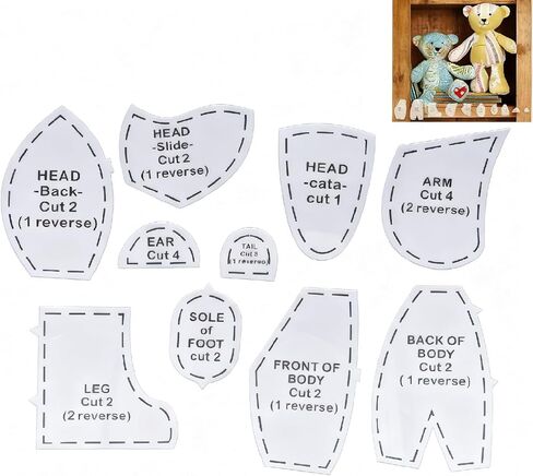 10 Pcs Bear Template Ruler Set 10/12/15 Inch Acrylic Memory Bear Sewing Patterns Cutting Set Reusable Teddy Bear Quilting Templates for Beginners (30cm) in Kuwait