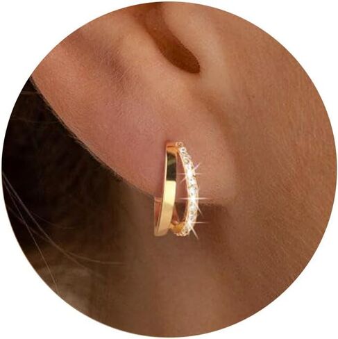 Chunky Gold Hoop Earrings for Women, Trendy 14K Gold Plated Gold/Silver Chunky Hoop Earrings Double Hoop Earrings in Saudi Arabia