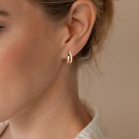 Chunky Gold Hoop Earrings for Women, Trendy 14K Gold Plated Gold/Silver Chunky Hoop Earrings Double Hoop Earrings in Saudi Arabia