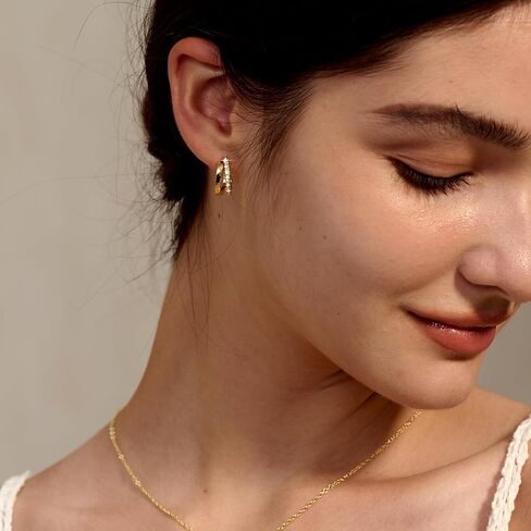 Chunky Gold Hoop Earrings for Women, Trendy 14K Gold Plated Gold/Silver Chunky Hoop Earrings Double Hoop Earrings in Saudi Arabia
