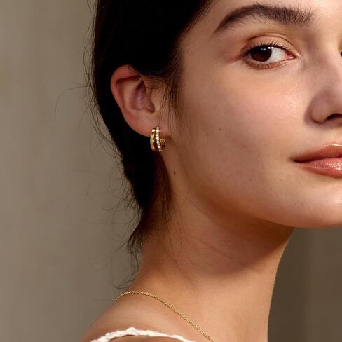 Chunky Gold Hoop Earrings for Women, Trendy 14K Gold Plated Gold/Silver Chunky Hoop Earrings Double Hoop Earrings in Saudi Arabia