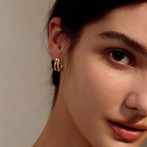 Chunky Gold Hoop Earrings for Women, Trendy 14K Gold Plated Gold/Silver Chunky Hoop Earrings Double Hoop Earrings in Saudi Arabia