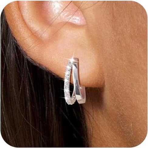 Chunky Gold Hoop Earrings for Women, Trendy 14K Gold Plated Gold/Silver Chunky Hoop Earrings Double Hoop Earrings in Saudi Arabia