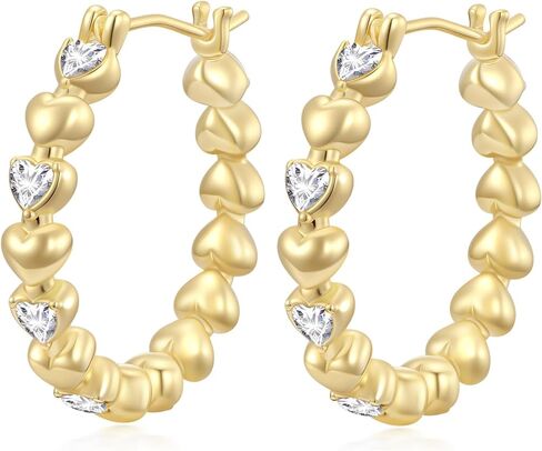 أقراط دائرية مطلية بالذهب عيار 14 قيراط للنساء أقراط من الذهب عيار 14 قيراط أقراط ألماس حلق ذهبي عصري بتصميم دائري/قلب حلق نسائي 25 ملم ﻿ in Kuwait