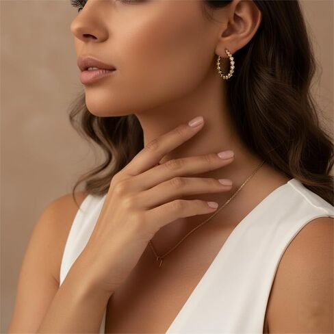 أقراط دائرية مطلية بالذهب عيار 14 قيراط للنساء أقراط من الذهب عيار 14 قيراط أقراط ألماس حلق ذهبي عصري بتصميم دائري/قلب حلق نسائي 25 ملم ﻿ in Kuwait