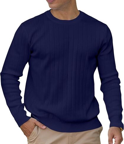 Mens Crew Neck Pullover Sweaters Long Sleeve Casual Lightweight Sweaters Silm Fit Ribbed Textured Knit Sweater in Saudi Arabia