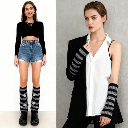 Star Leg Warmers Y2k، تدفئة الذراع للفتيات، تدفئة الساق المتوهجة، جوارب طويلة متماسكة فضفاضة الفخذ العليا in Kuwait