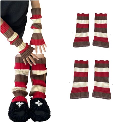 Stripe Womens Leg Socks Arm Sleeve Knit Y2K Arm Warmers Gloves Leg Warmer Socks 80s Outfit for Women Party(2 Pairs) in Saudi Arabia