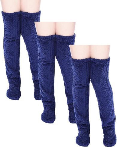 Geyoga 3 Pairs Over Knee Fuzzy Socks High Fuzzy Leg Warmers Over Knee Plush Slipper Socks for Women Christmas Sleeping in Saudi Arabia