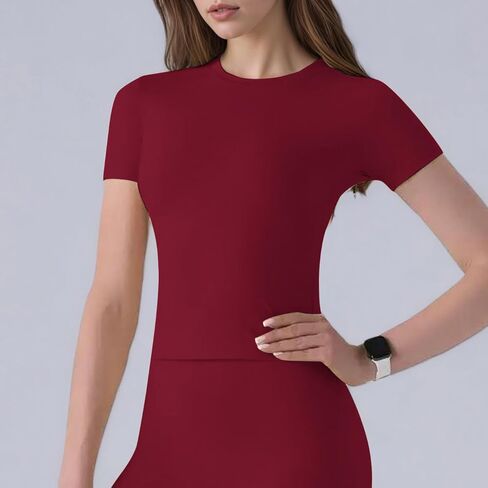 Workout Sets for Women 2 Piece Seamless Short Sleeve Tank Top Hidden Scrunch Shorts Gym Outfits in Saudi Arabia
