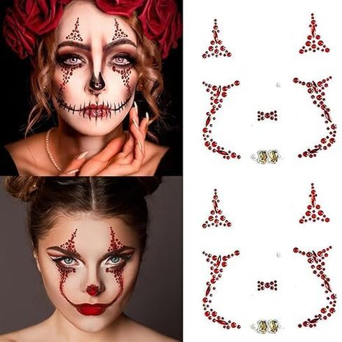 مجموعة مكياج Face Gems Halloween، أحجار الراين الكريستالية الحمراء، مجوهرات الوجه القوطية in Saudi Arabia