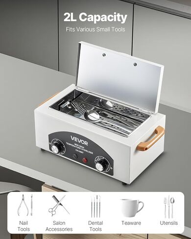VEVOR High Temperature Autoclave Machine, 2L, 300W High Temperature Cleaner Machine Box with Adjustable Temperature and Time, Dry Heat Cabinet Nail Tool Cleaner for Labs, Home, Nail and Beauty Salons in Saudi Arabia