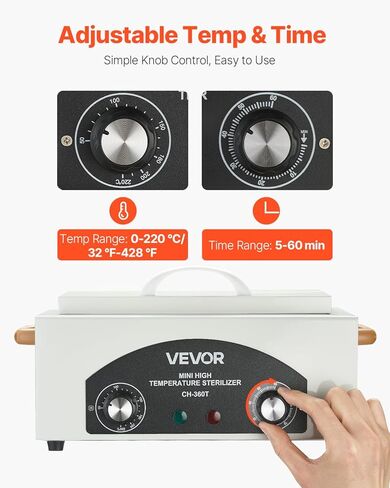 VEVOR High Temperature Autoclave Machine, 2L, 300W High Temperature Cleaner Machine Box with Adjustable Temperature and Time, Dry Heat Cabinet Nail Tool Cleaner for Labs, Home, Nail and Beauty Salons in Saudi Arabia