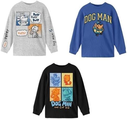 Dog Man Character Comic Art Boy’s 3-Pack Crew Neck Long Sleeve Shirts in Saudi Arabia