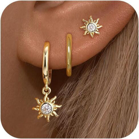 14K Gold Plated Hoop Earrings for Women, Dainty Pink Butterfly Star Sun Heart Hoop Earring Sets with S925 Sterling Silver Post, Pink Earring Stacks Jewelry for Women Trendy in Saudi Arabia